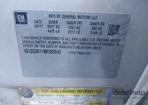 2011 Chevrolet Malibu 1Lt z USA, uszkodzony, nr VIN 1G1ZC5E11BF363543